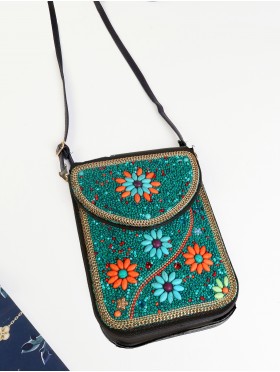 Hand-made Beaded Faux Leather Mini Purse